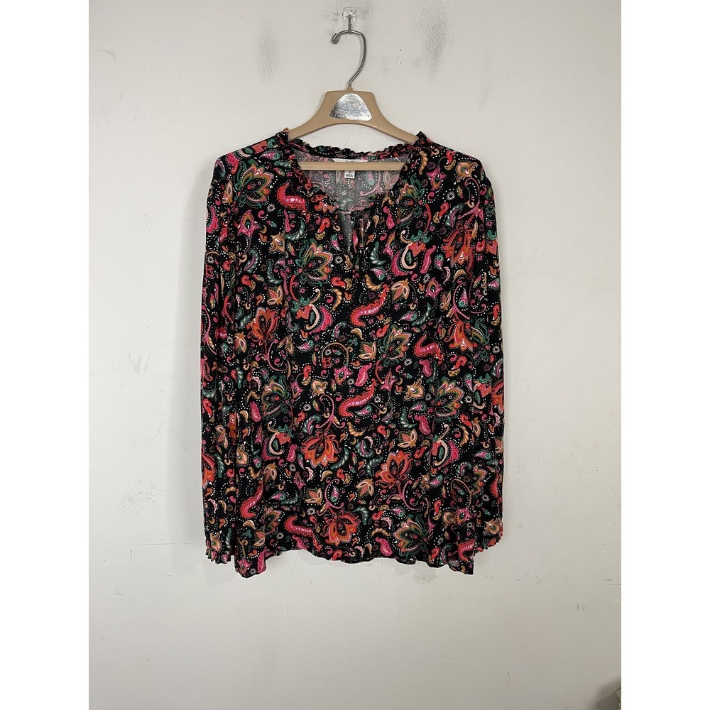 Croft & Barrow Women Shirt 3X Black Dark Floral Fall Peasant Whimsigoth Mystical